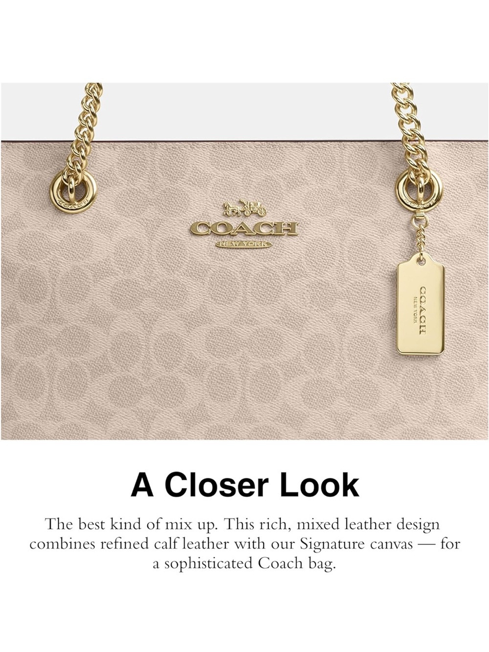 COACH Beige Signature Cammie Chain Tote with Gold Hardware - New - Picture 4 of 4
